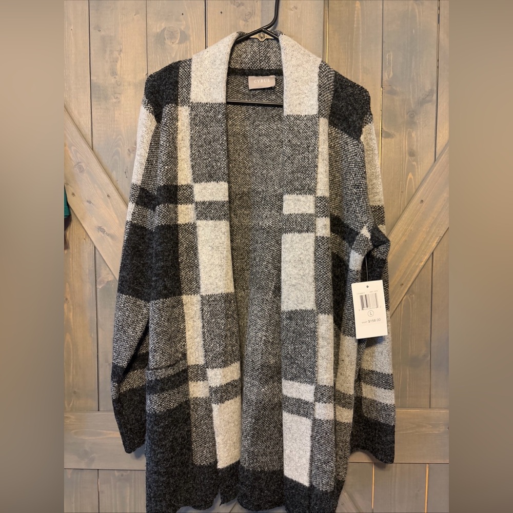 Cyrus Charcoal and Light Gray Knit Cardigan NWT